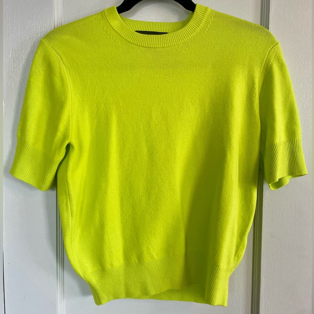 French Connection Neon Yellow Short Sleeve Sweater Top